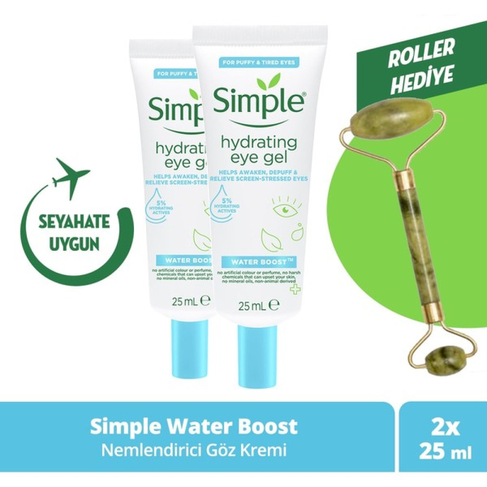 Simple Water Boost Nemlendirici Göz Kremi Yorgun ve Şiş Gözlerde Etkili Vegan 25 ml X2 + Roller Göz Kremi Fiyatı