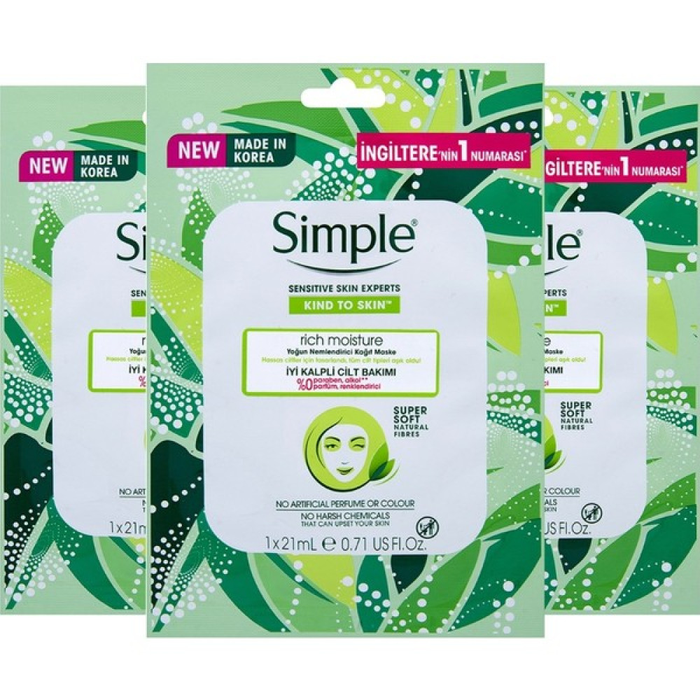 Simple Yoğun Nemlendirici Kağıt Maske 21 ml X3 Maskeler Fiyatı