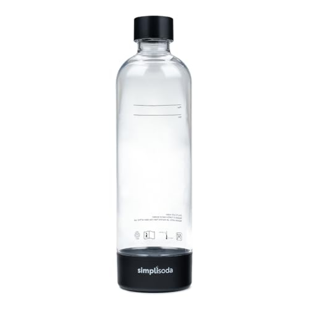 Simpli Soda Carbonating Bottles, 1L 2-Pack Reusable PET Sparkling Water Bottles Compatible Sparkling Water Maker, 2 Pack, Black