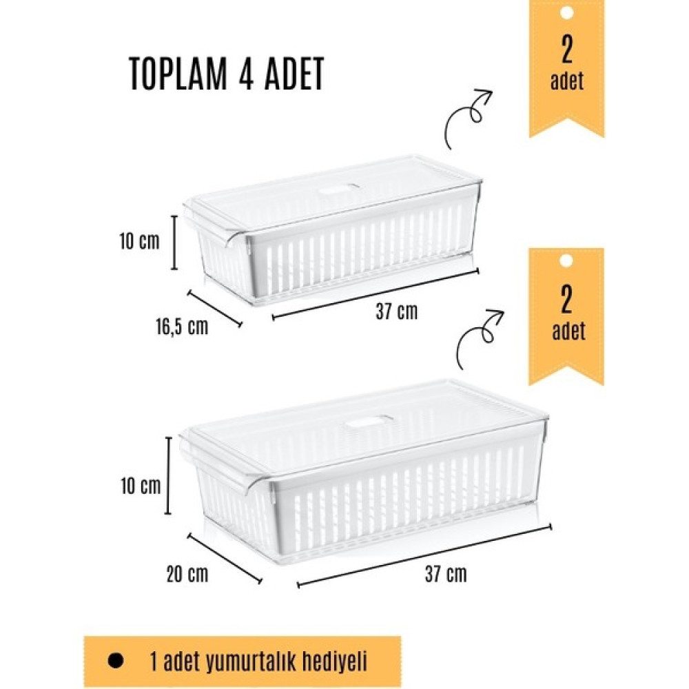simplicity 4'lü Set Buzdolabı Düzenleyici Organizer Süzgeçli 2 Adet Maxi - 2 Adet Midi Saklama Kapları Fiyatı