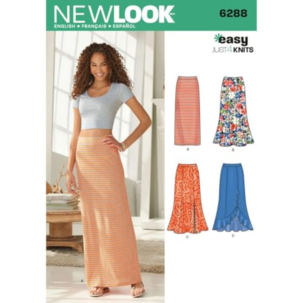 Simplicity New Look Easy Just 4 Knits Pattern 6288 Misses Pull on Knit Skirts, Sizes 8-10-12-14-16-18-20