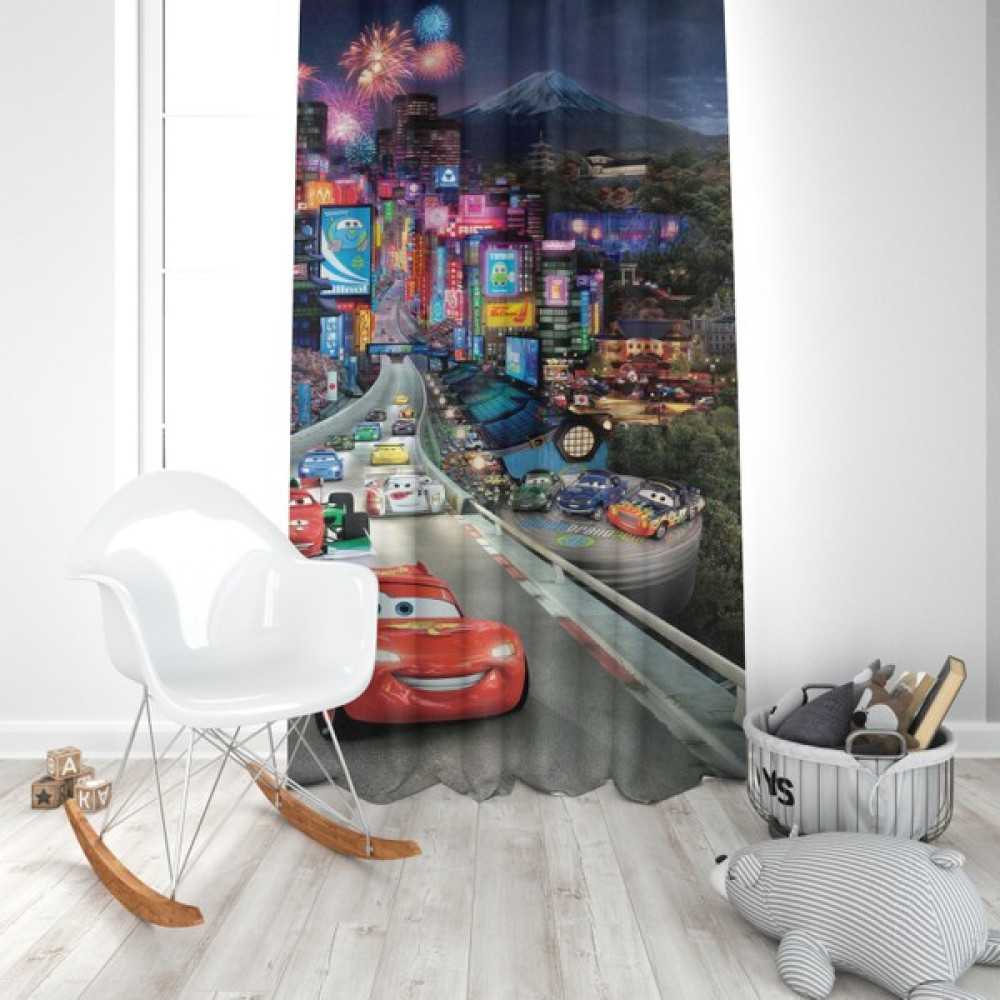 Şimşek Mcqueen Desen, Bebek ve Çocuk Odası Fon Perde - 70 x 260 cm - Renkli Fon Perde Fiyatı