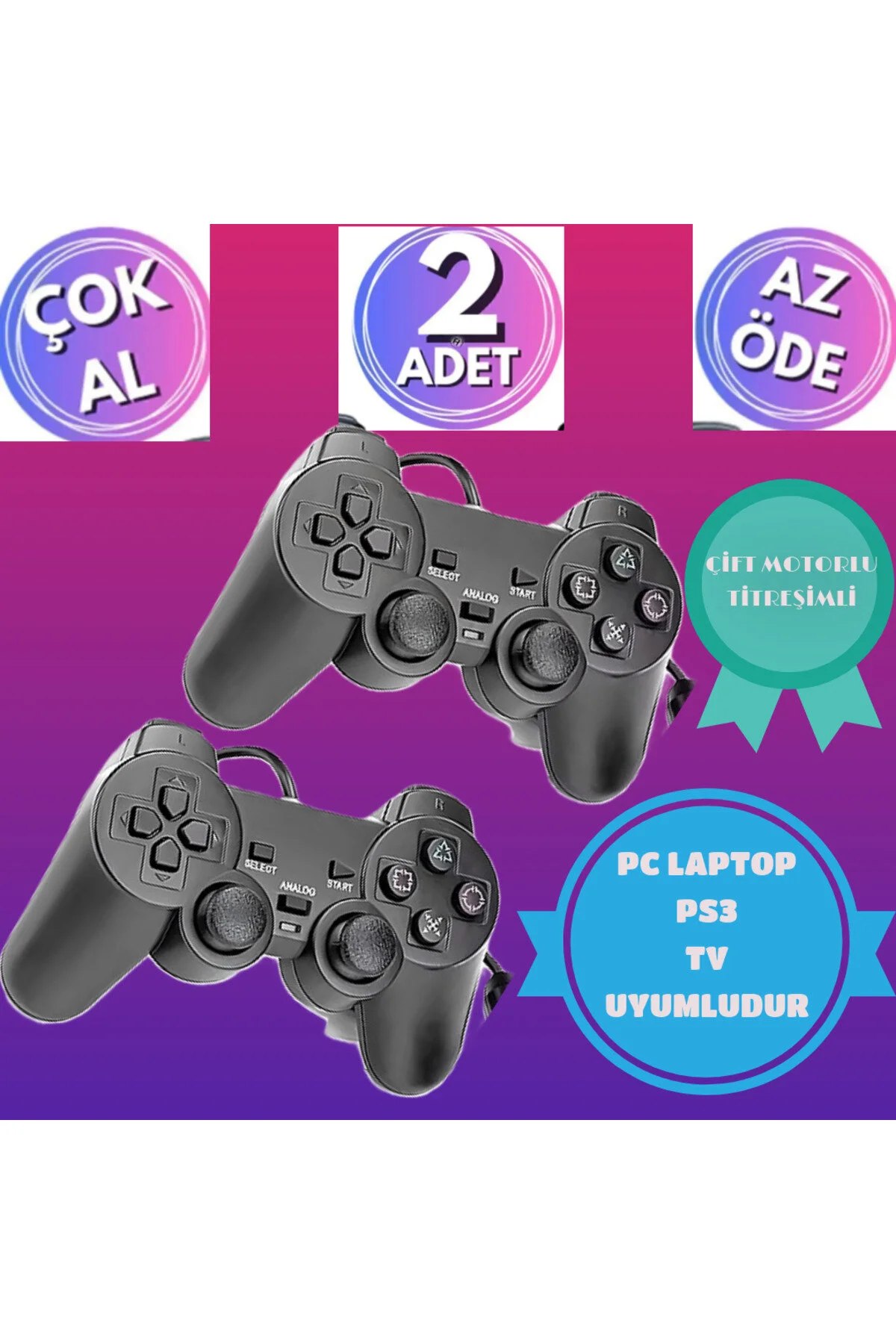 ŞimşekStore İkili Tek Usb Kablolu 1.5 Metre Joystick Gamepad Oyun Kolu Konsolu Tv Bilgisayar Ps3 Laptop Uyumlu" Konsol Aksesuarları Fiyatı
