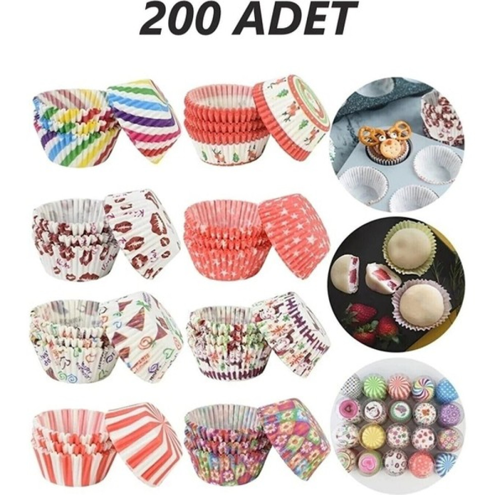Sin@rasta 200 Adet Muffin Kek Kalıbı & Kek Kapsülü Cupcake Muffin Kağıdı 200'LÜ Renkli Kalıp - 100 Adet Kek Kalıpları Fiyatı