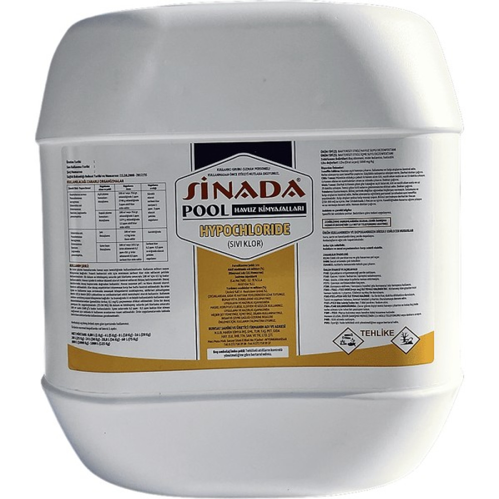 Sinada Sıvı Klor Havuz Kimyasalı 25 kg Bahçe Malzemeleri Fiyatı