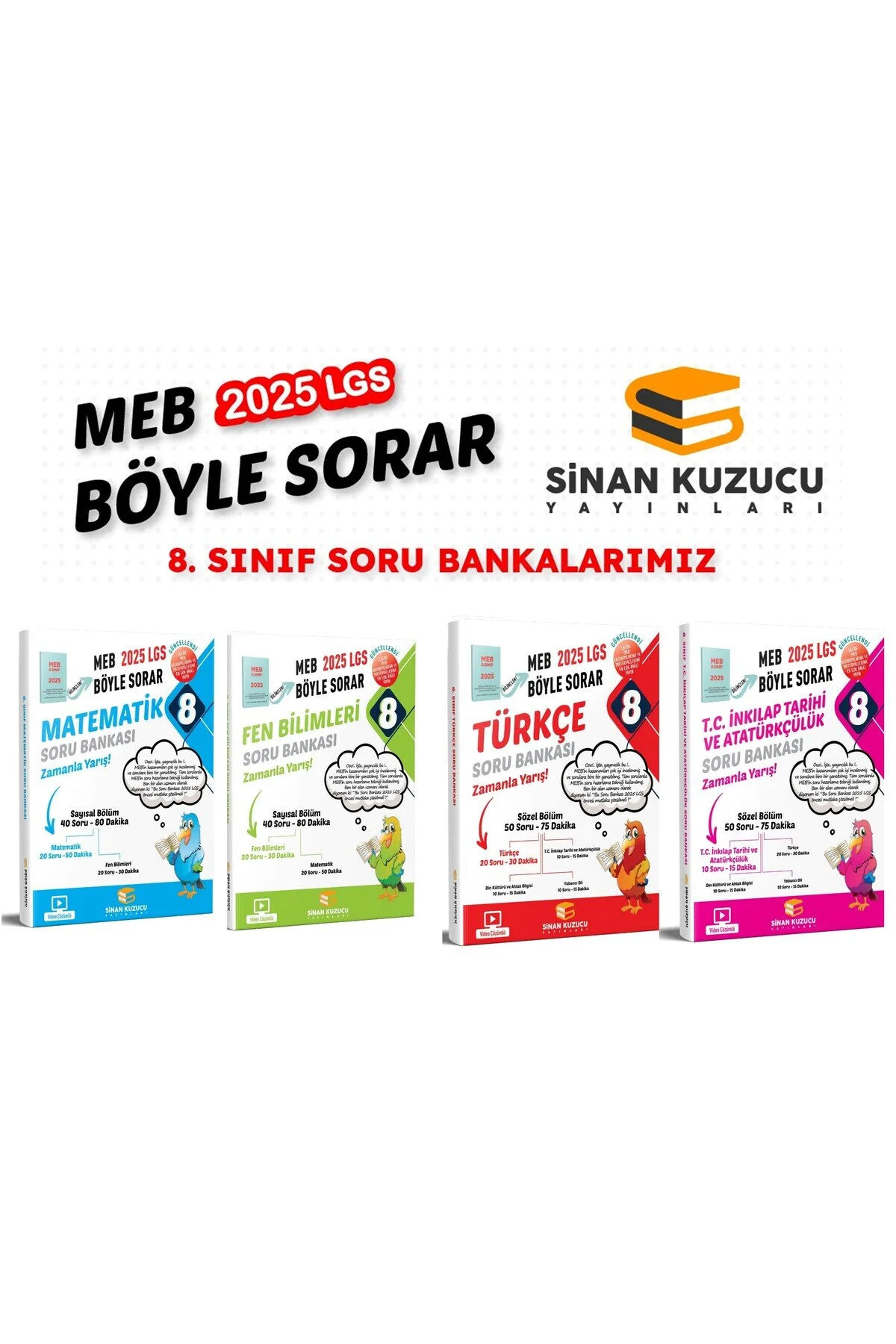 SİNAN KUZUCU YAYINLARI Sinan Kuzucu 2025 LGS 8. Sınıf Soru Bankası Seti ( 4 Kitap)" Ders Sınav Kitapları Fiyatı