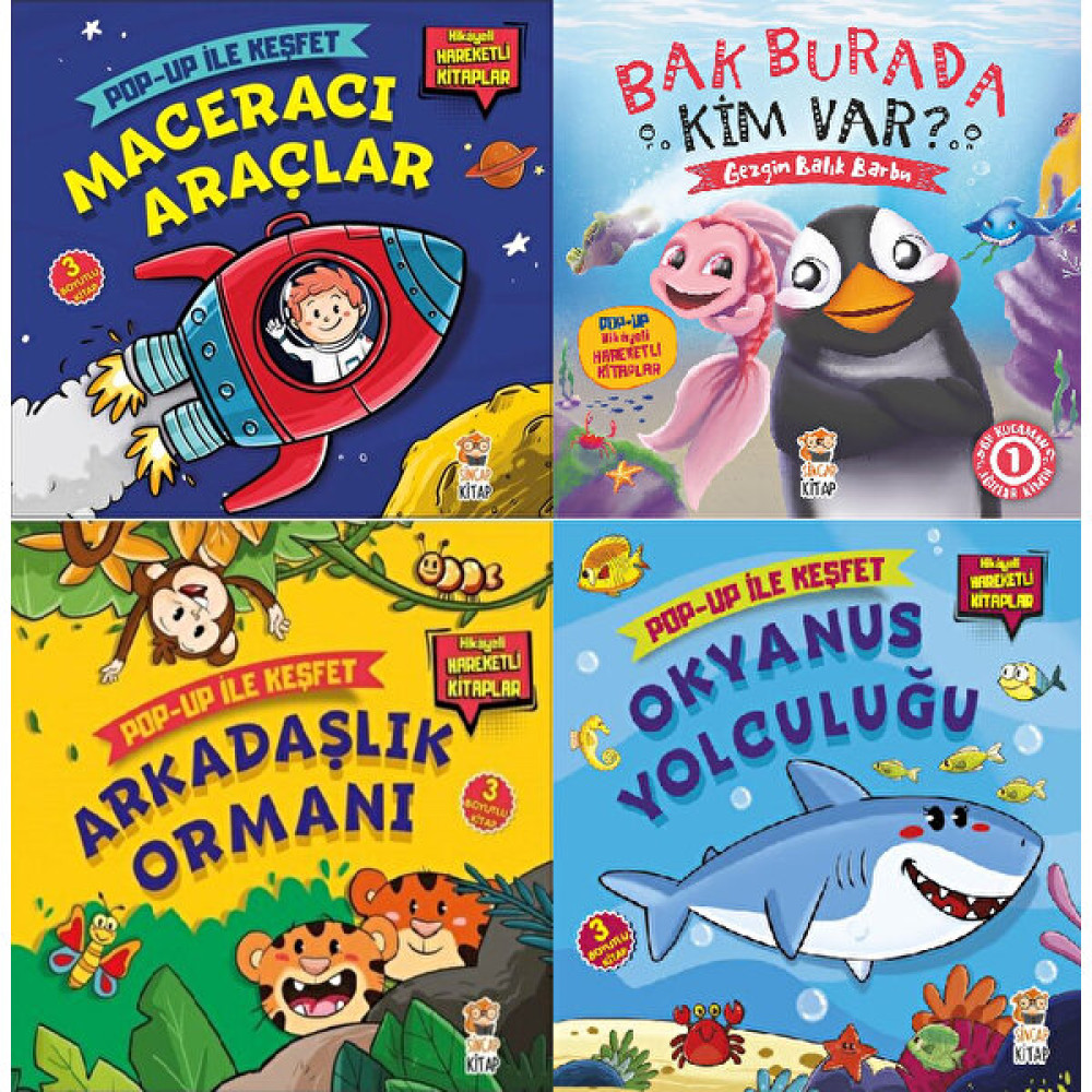 Sincap Kitap Üç Boyutlu Pop-Up Hareketli Kitaplar 4'lü Set Maceracı Araçlar-Bak Burada Kim Var-Arkadaşlık Ormanı-Okyanus Yolculuğu Okul Öncesi Eğitici & Öğretici Kitaplar Fiyatı