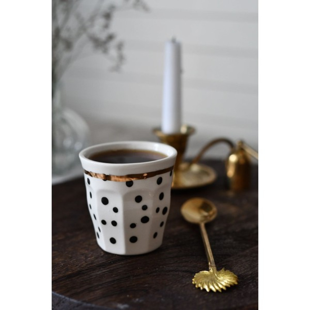 Sinem Yaman Home Crispy Puantiye Seramik Kupa / El Yapımı Seramik Kupa - Siyah - Beyaz - 200 ml Fincan / Bardak / Kahve Takımı Fiyatı