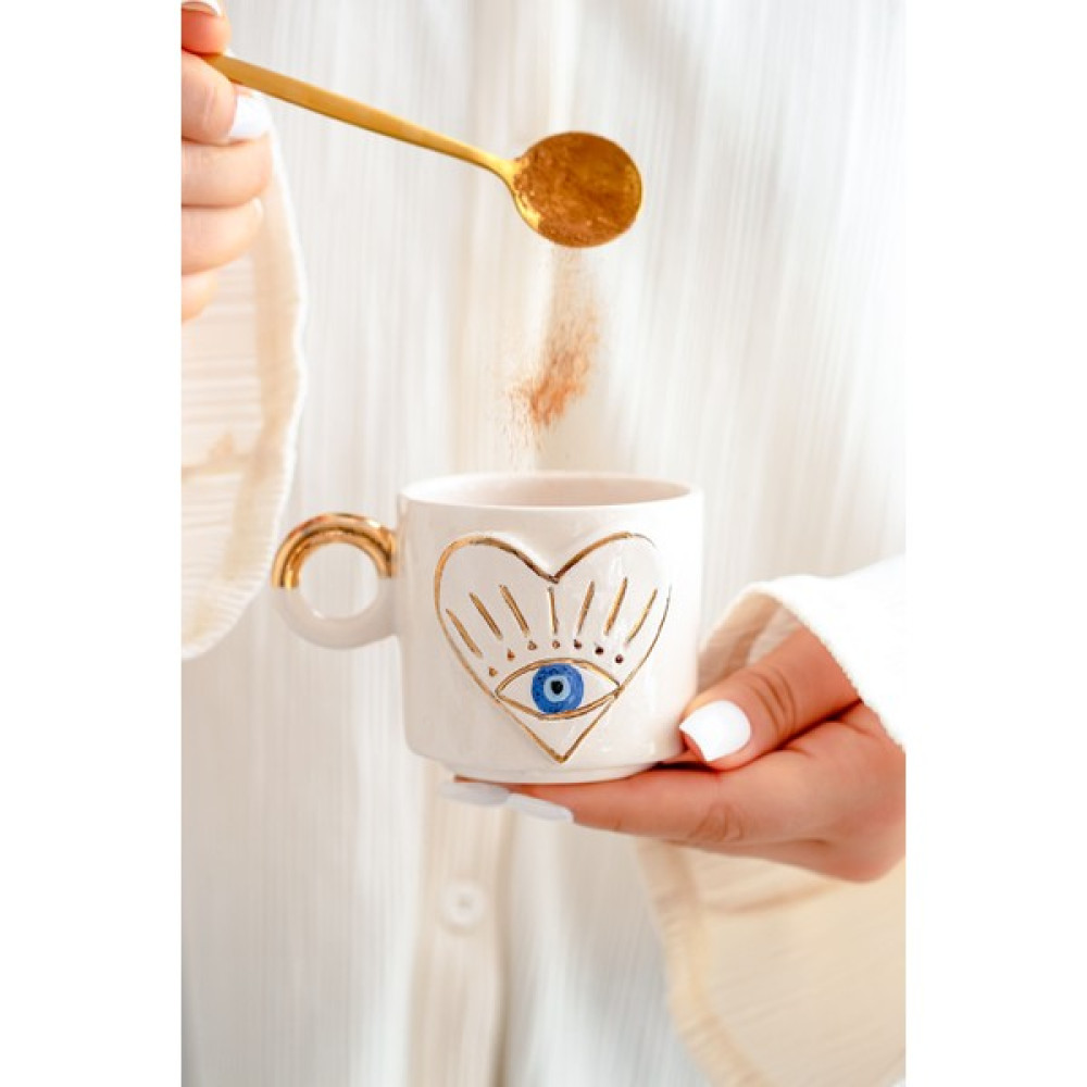Sinem Yaman Home Eyes Love Seramik Mug / El Yapımı Seramik Double Mug - Beyaz - 180 ml Oto Boyaları Fiyatı