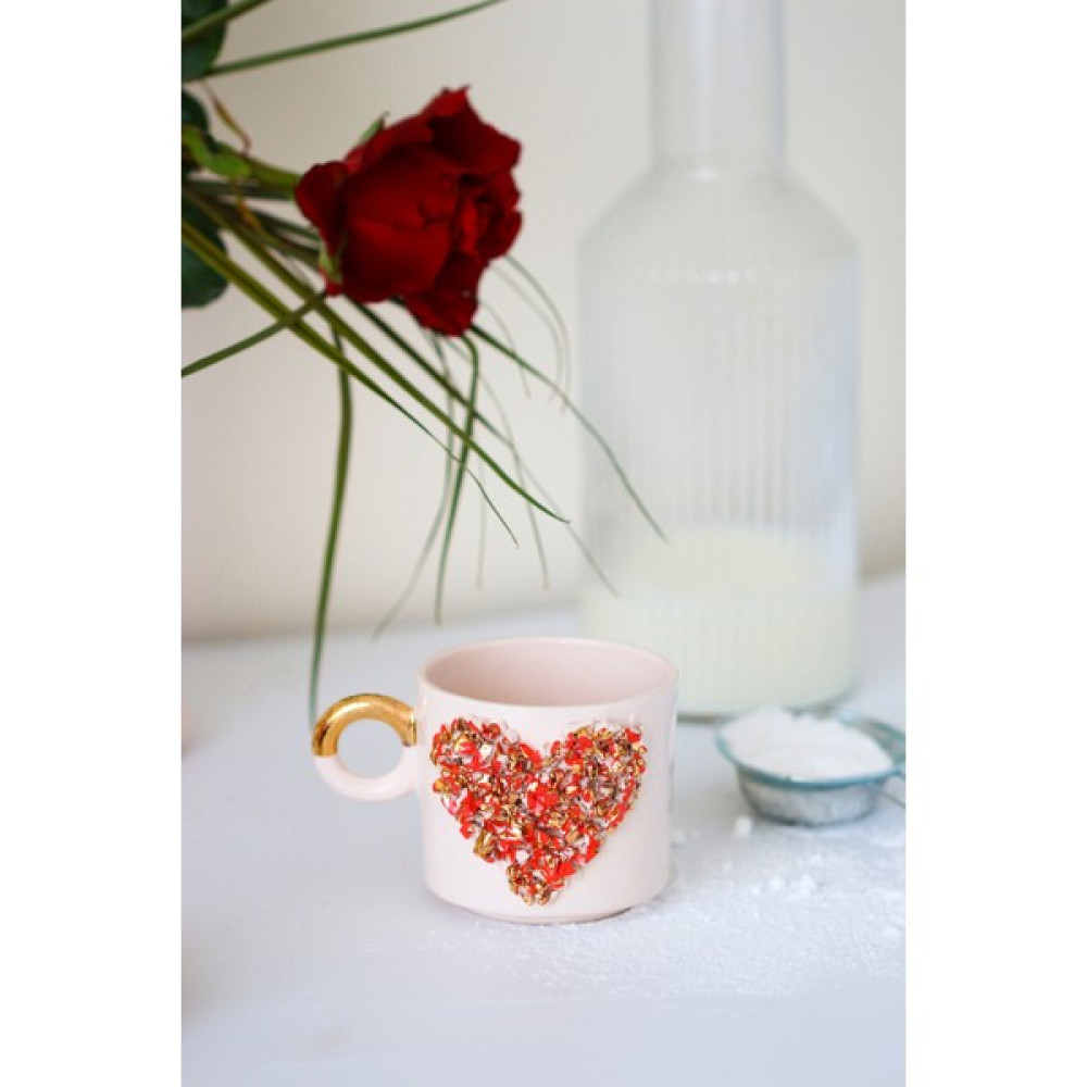 Sinem Yaman Home Red Love Seramik Mug Kupa / El Yapımı Seramik Mug Kupa - Beyaz - Kırmızı - 180 ml Fincan / Bardak / Kahve Takımı Fiyatı