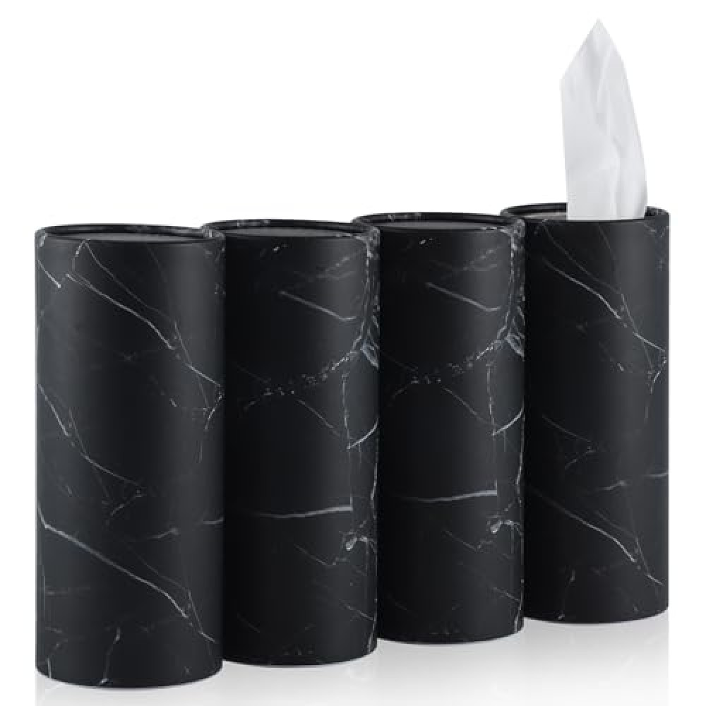SINGARO Car Tissue Holder, 4 Pack Car Cup Holder Facial Tissues with Kleenex Travel Tissue Bag, Quick and Convenient Flower Combination Car Tissue Box(4 Canisters/200 Tissues) Black