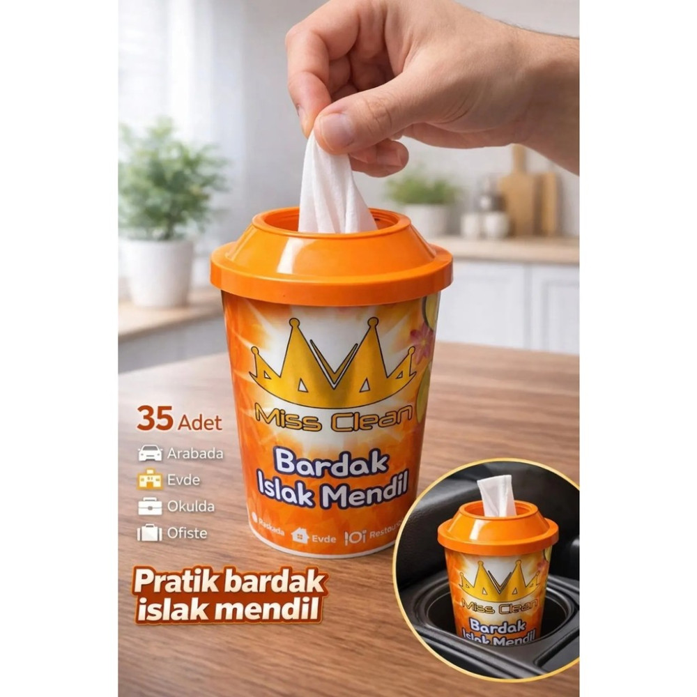 Single 35’li Araç Içi Bardak Islak Mendili - Oto Barsaklık Uyumlu Kuruma Kapaklı Bardaklı Islak Mendili Bebek Mendil-Islak Mendil Fiyatı
