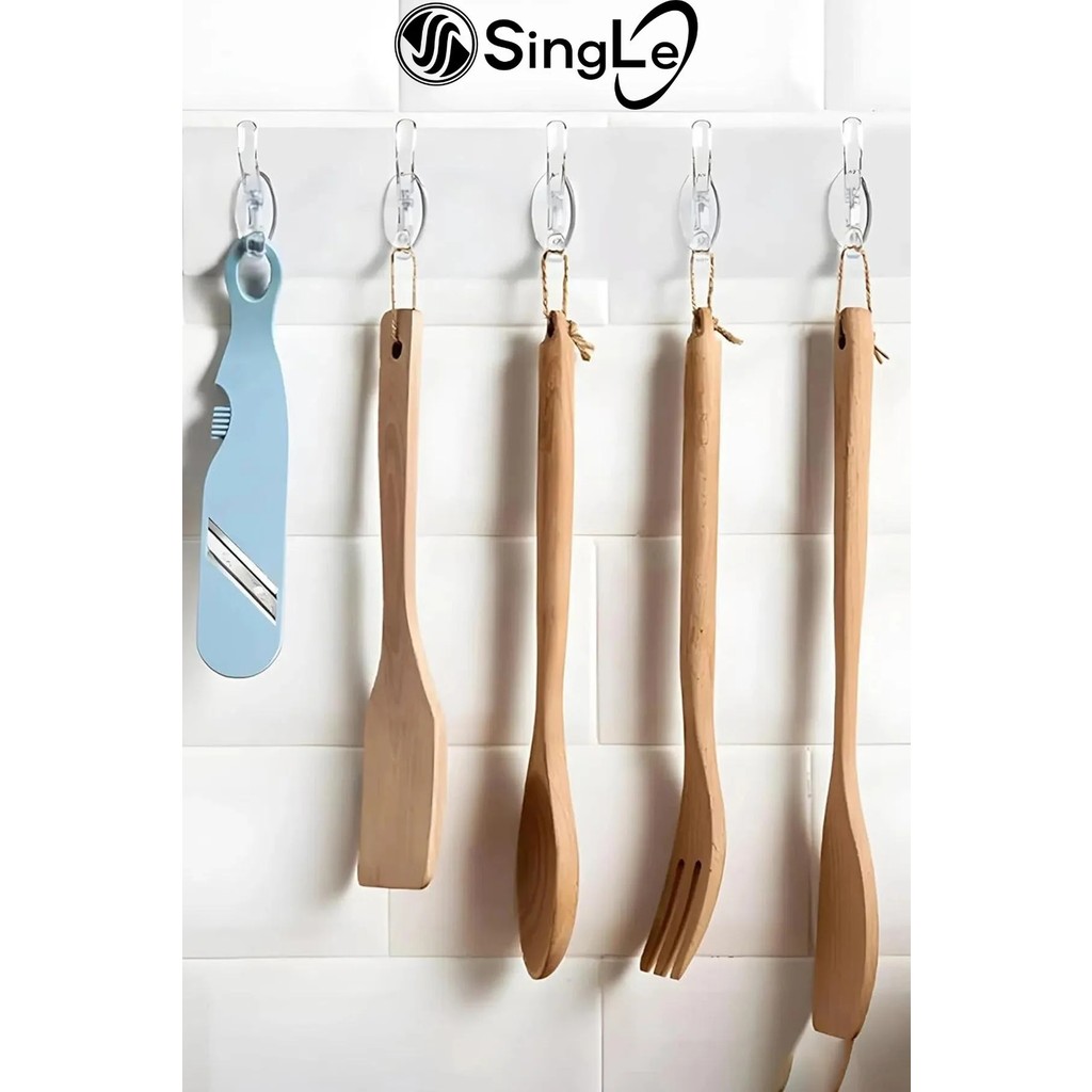 Single 5'li Yapışkanlı Şeffaf Duvar Askısı Banyo Mutfak Düzenleyici Askı Pratik Kanca Askılık Diğer Fiyatı