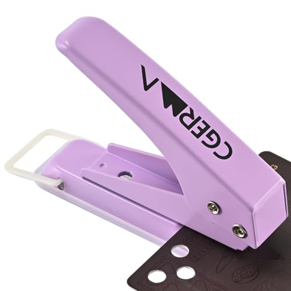 Single Hole Puncher,1/4" Hole Punch,50% Labor Savings, Heavy Duty Hole Puncher, Paper Punch, 15 Sheet Capacity, Metal Hole Puncher for ID Card, Chipboard, Art Project,Purple