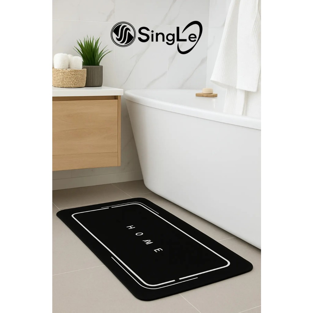 Single Siyah Renkli Kaymaz Tabanlı 40 x 60 cm Banyo Paspası Su Emici Yapı Kare Desenli Araca Özel Paspaslar Fiyatı