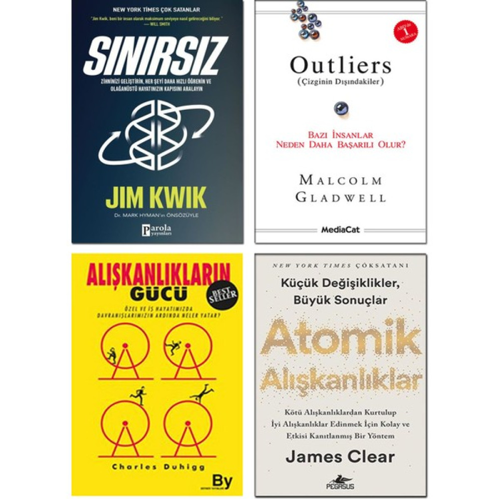 Sınırsız - Jim Kwik - Atomik Alışkanlıklar - James Clear - Outliers - Malcom Gladwell - Alışkanlıkların Gücü - Charles Duhigg – 4’lü Kişisel Gelişi... Kişisel Gelişim ve Psikoloji Fiyatı