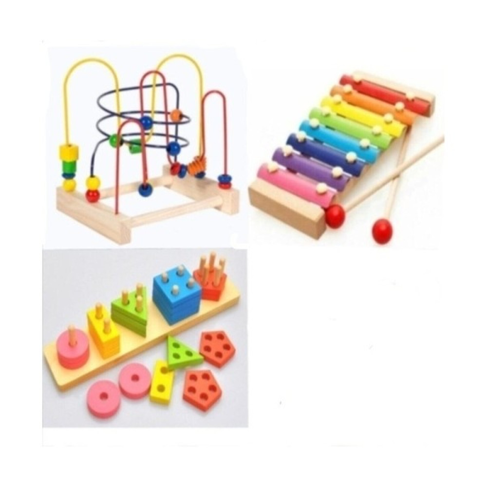 Sinka Koordinasyon+Ksilofon+5'li Geometrik Ahşap Eğitici Oyuncak 3'lü Set Bebek Oyuncakları Fiyatı