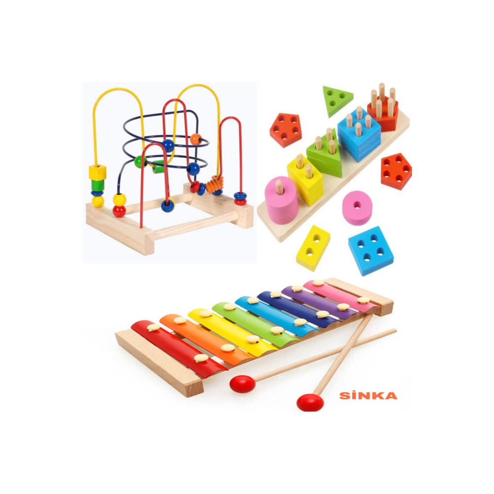 SİNKA Koordinasyon+ksilofon+5li Geometrik Ahşap Oyuncak Set Eğitici Oyuncak Fiyatı
