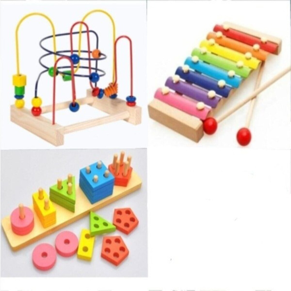 Sinka Koordinasyon+Ksilofon+5'li Geometrik Eğitici Ahşap Oyuncak 3'lü Set Bebek Oyuncakları Fiyatı