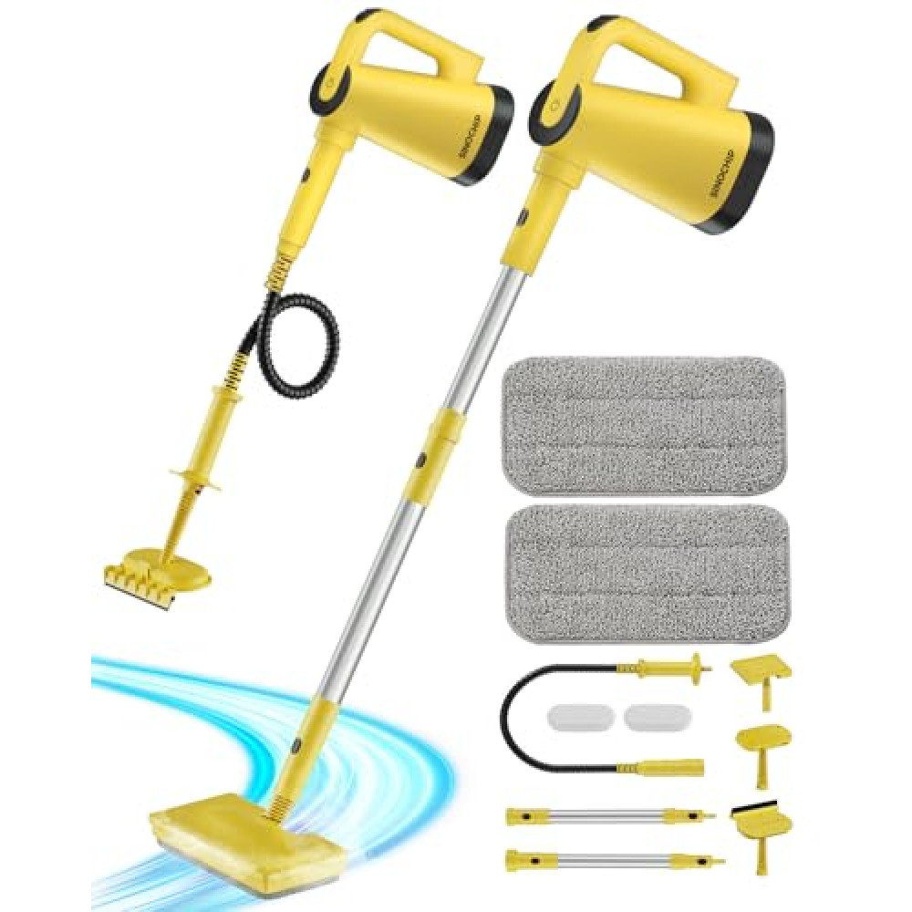 SINOCHIP Steam Mops for Floor Cleaning, with 7-in-1 Attachments, 13OZ Water Tank, 23ft Power Cord, Detachable Handheld Steamer for Cleaning Hardwood, Tile, Glass, and Ironing