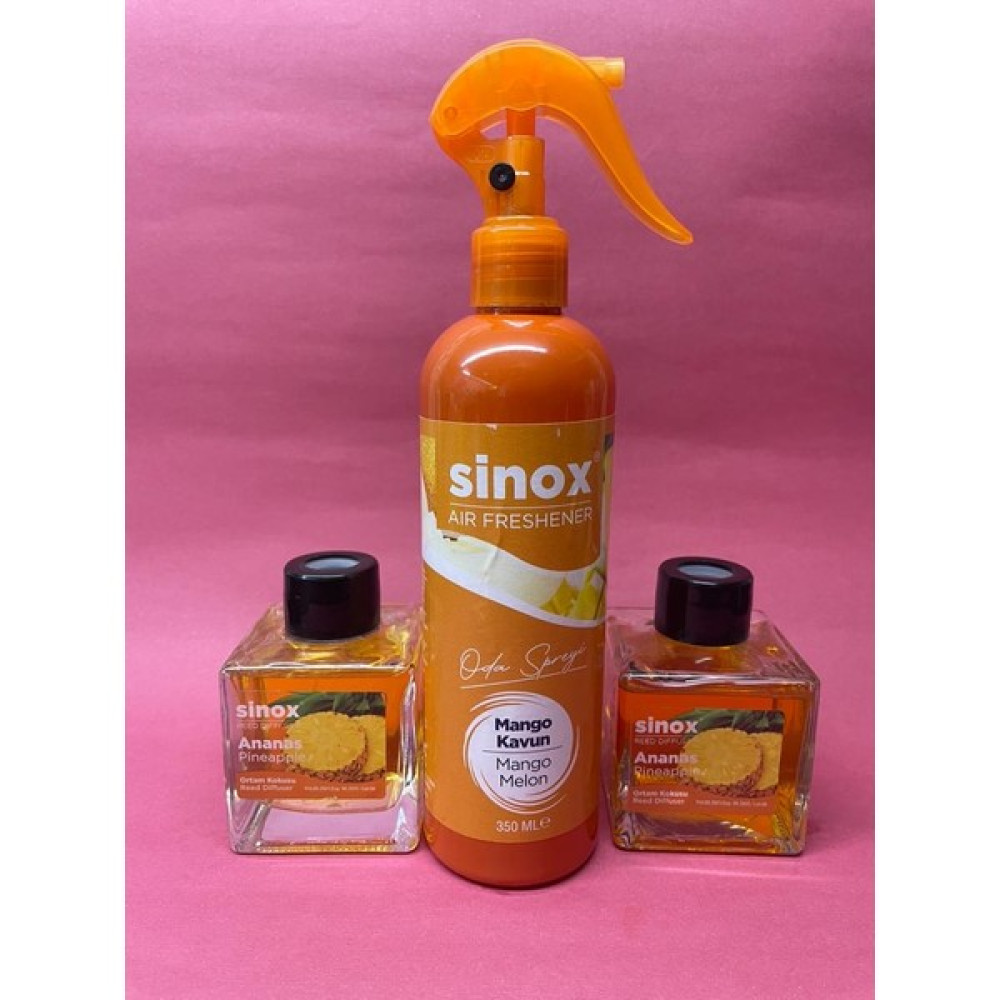Sinox Sino x 2'li Bambu Çubuklu Ananas Ofis Banyo Kokusu ve 350 ml Mango Kavun Oda Spreyi 2 x 120 ml Oda Kokusu Fiyatı