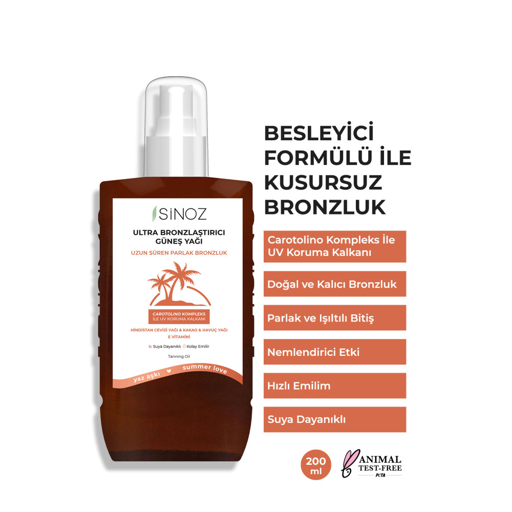 SİNOZ Kusursuz Bronzlaştırıcı Güneş Yağı Spreyi 200 ml Hindistan Cevizi Kakao Havuç Yağı Içeren Bronzlaştırıcılar Fiyatı