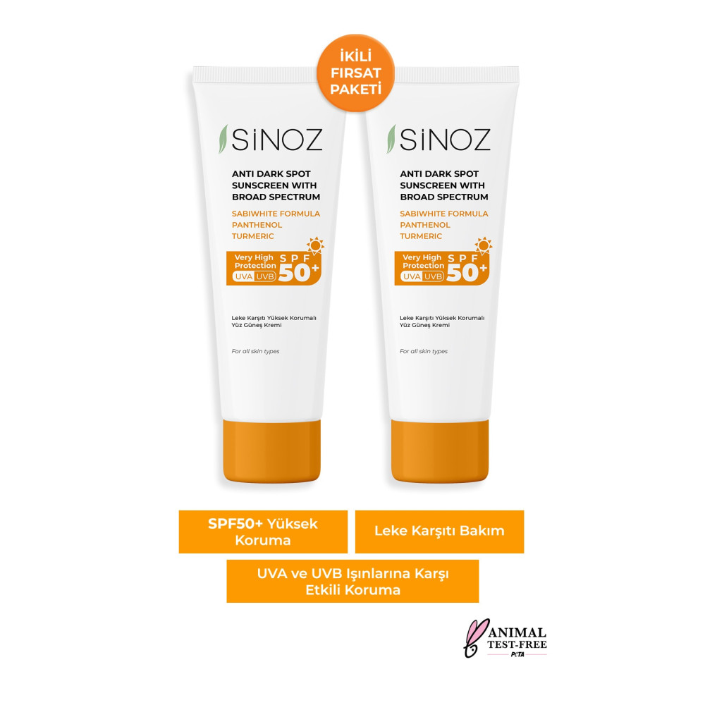 SİNOZ Spf 50+ Yüz Güneş Kremi - Normal Ve Kuru Ciltler Için Günlük Kullanım (2 X 50 Ml) Güneş Kremleri ve Losyonları Fiyatı