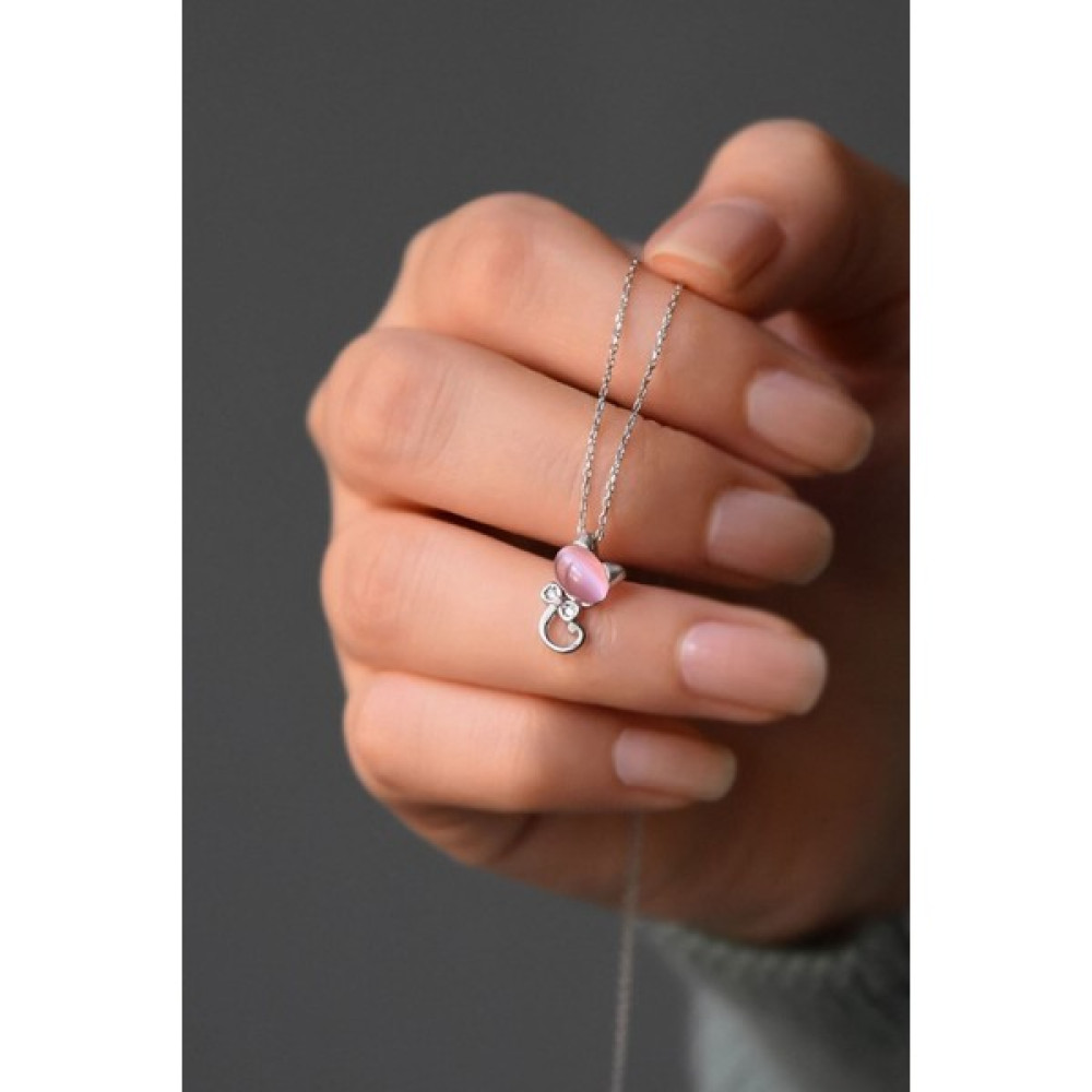 Sinsirella 925 Ayar Pembe Ay Taşı Gümüş Kedi Kolye Gümüş Kolye Fiyatı