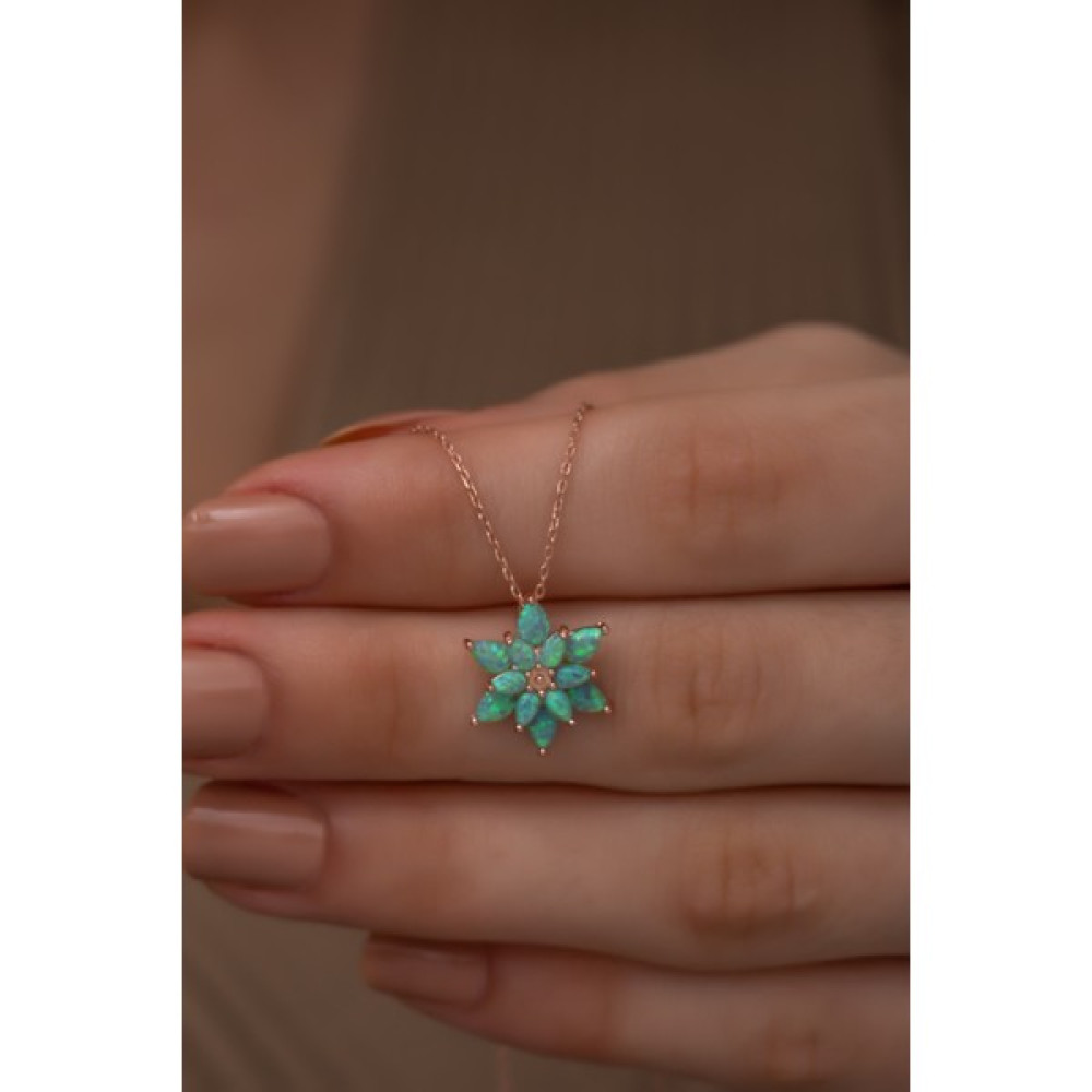 Sinsirella Kadın Yeşil Opal Taşlı Lotus Gümüş Kolye Gümüş Kolye Fiyatı