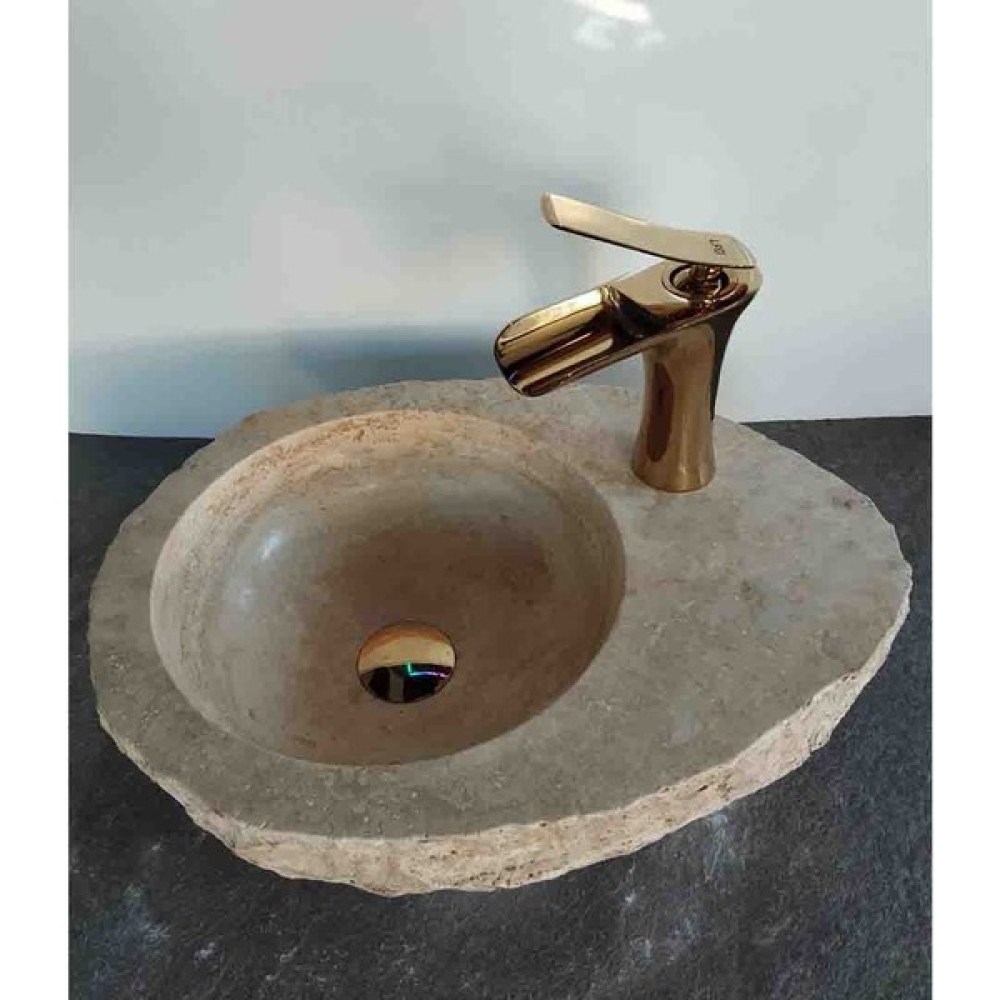 Sipahi Marble Traverten Batarya Çıkışlı Mini Kütük Lavabo - Bej Lavabo Fiyatı