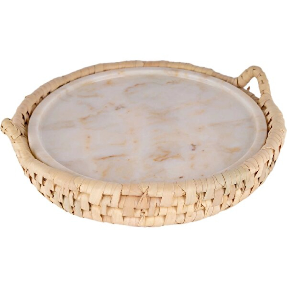 Sirene Maison Sirene 26 Handmade Rattan&marble Tray / Sirene El Yapımı Rattan&mermer Tepsi -26 Cm- Servis Tepsisi Fiyatı