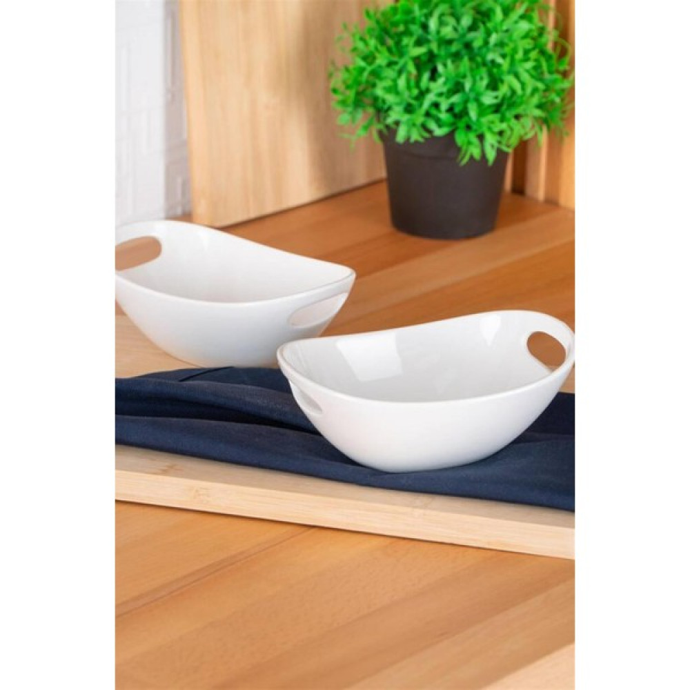 Şirin Eşyalarım Bianco Perla Oval Kulplu Kase - 16.5 cm / 1 Adet Kase Fiyatı