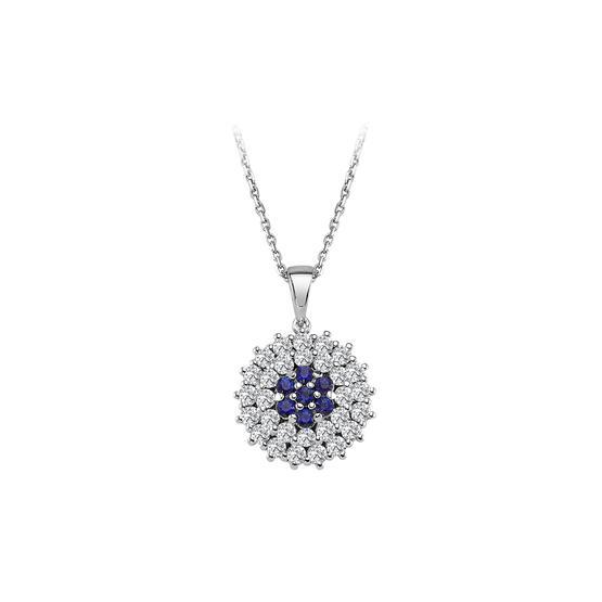 Sirius Pırlanta 0604P0145 Safir Ve Çift Sıra Pırlanta Taşlı Anturaj Kolye