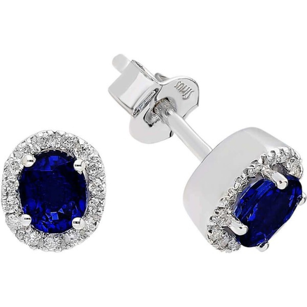Sirius Pırlanta ve Oval Safir Taşlı Küpe 0405E0022 Pırlanta Küpe Fiyatı