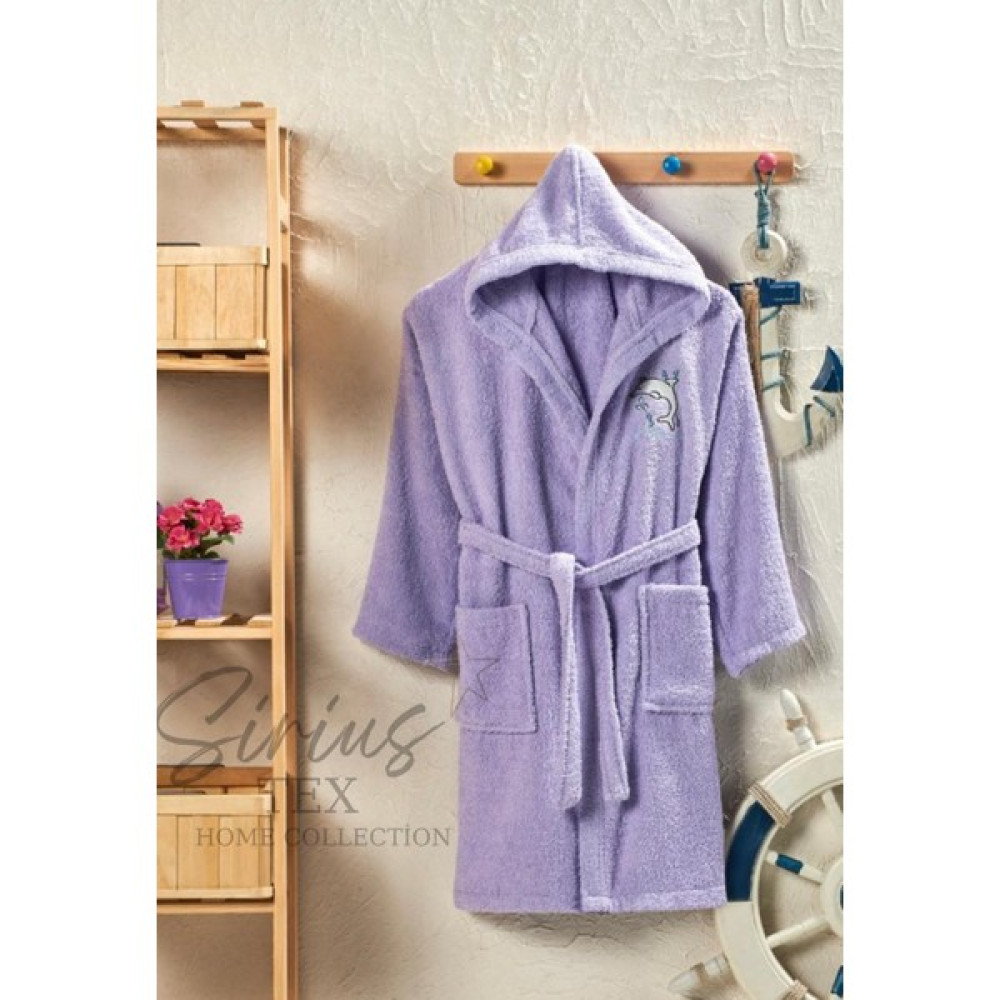 Siriustex Home Collection Kapüşonlu Çocuk Bornozu Kız-Erkek %100 Pamuk - 13 - 14 Yaş - Lila Bornoz Fiyatı