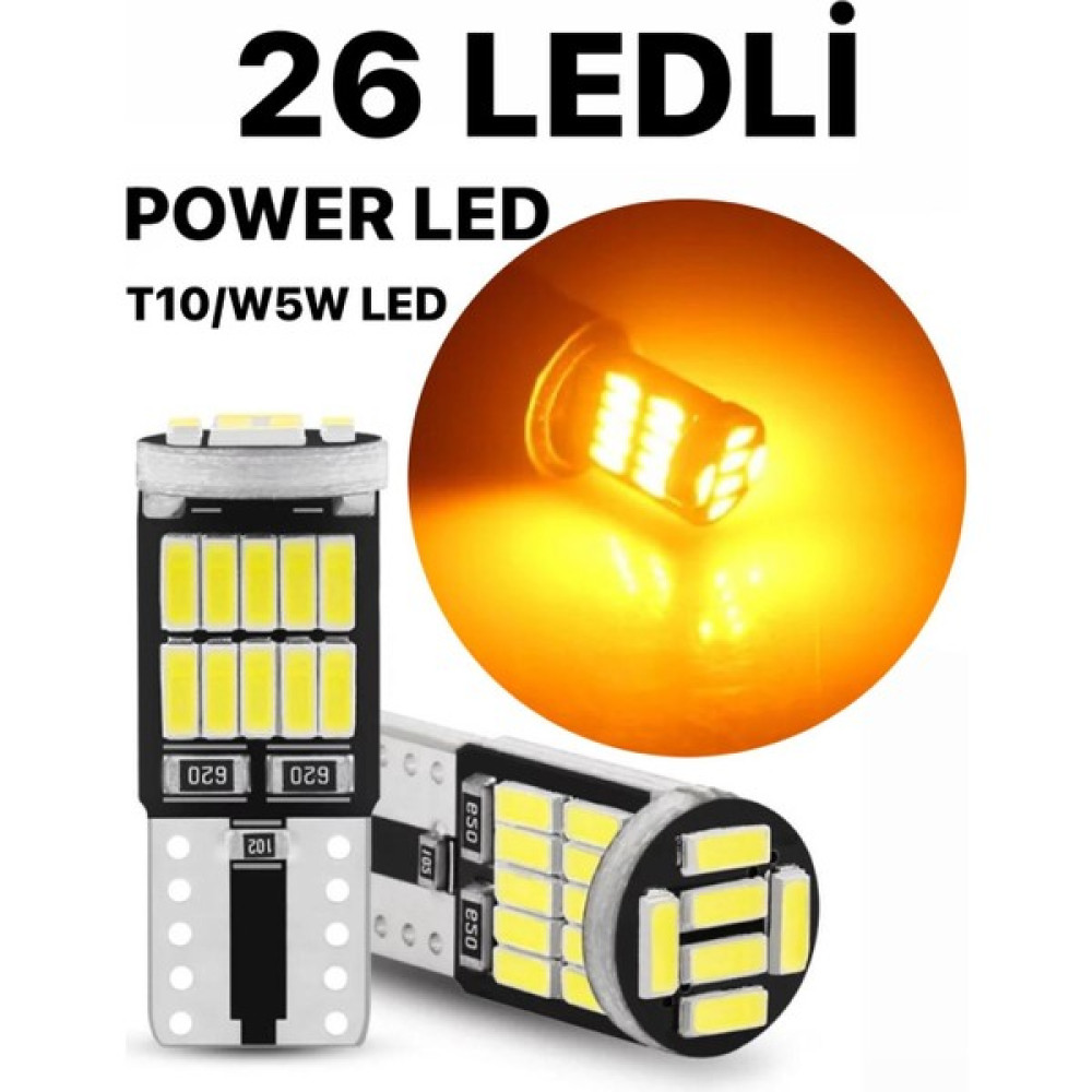 Sisa T10 LED 26 Ledli W5W Metal Ultra Power TURUNCU Park Plaka Tavan Ampulü 1 TAKIM - Sarı Far Ampülü Fiyatı
