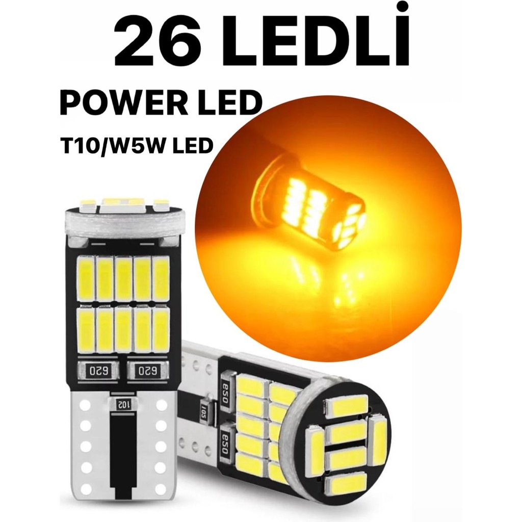Sisa T10 LED 26 Ledli W5W Metal Ultra Power TURUNCU Park Plaka Tavan Ampulü 1 TAKIM - Sarı Far Ampülü Fiyatı