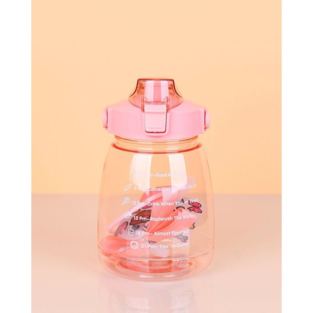 Şişe Deposu 1100 ml Şeffaf Pembe Tombul Motivasyon Matarası Çantalı Suluk Okul Suluğu Askılı Sticker Hediyeli Suluk Fiyatı