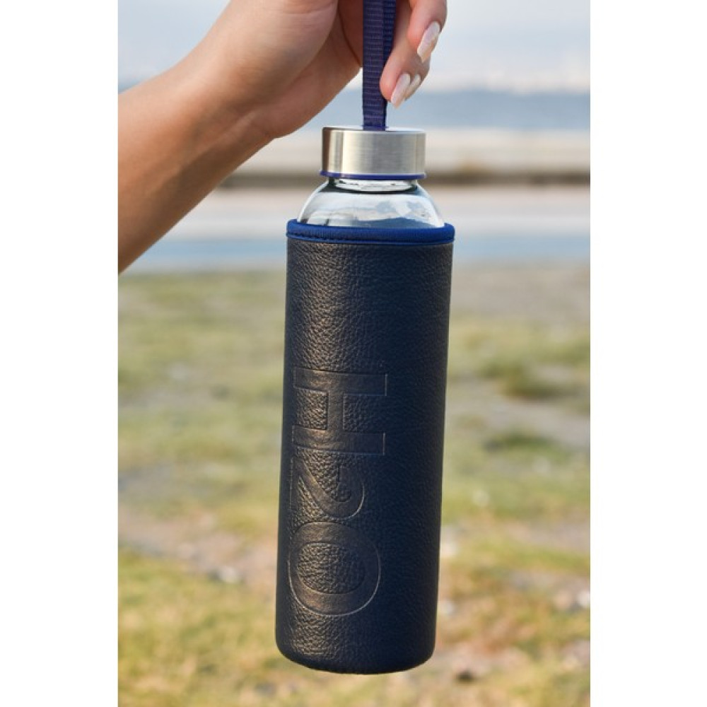 Şişe Deposu 600 ml H2O Lacivert Deri Kılıflı Cam Matara Cam Suluk Suluk Fiyatı