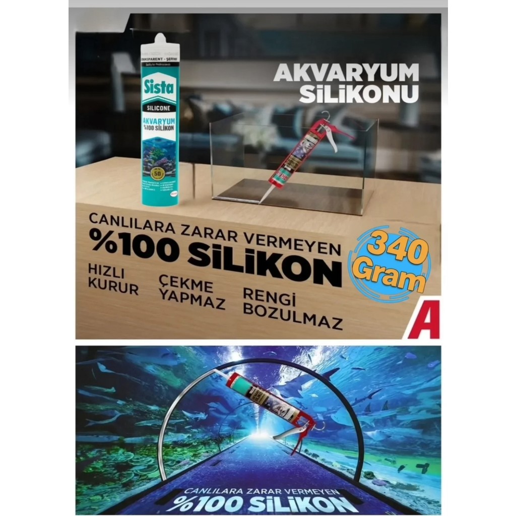 Sista Akvaryum Silikonu Sızdırmaz Silikonu Şeffaf Solvent Içermeyen Silikon 340 Gram Evcil Hayvan Ürünleri Fiyatı
