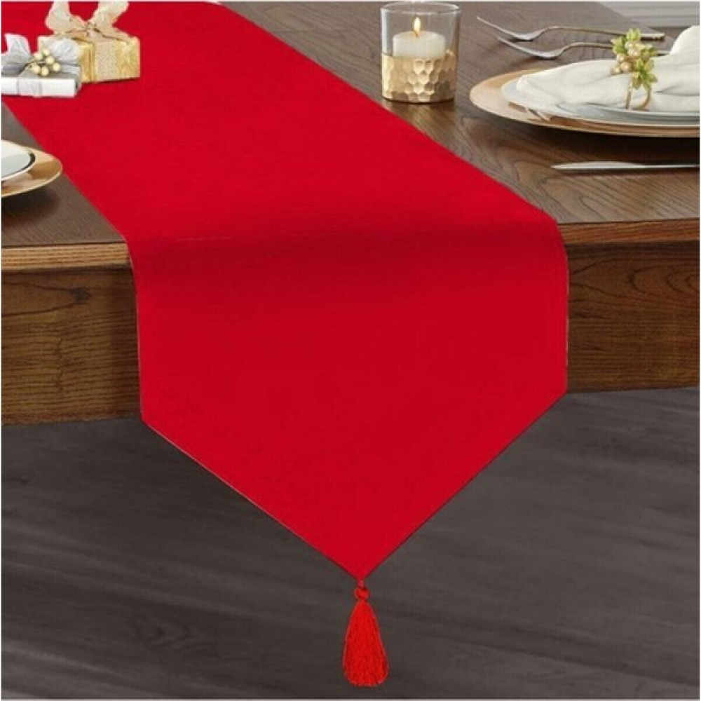 Sister Home Design Kırmızı Renkli Üçgen Püsküllü Ranır - Runner - 45 x 145 cm Masa Örtüsü Fiyatı