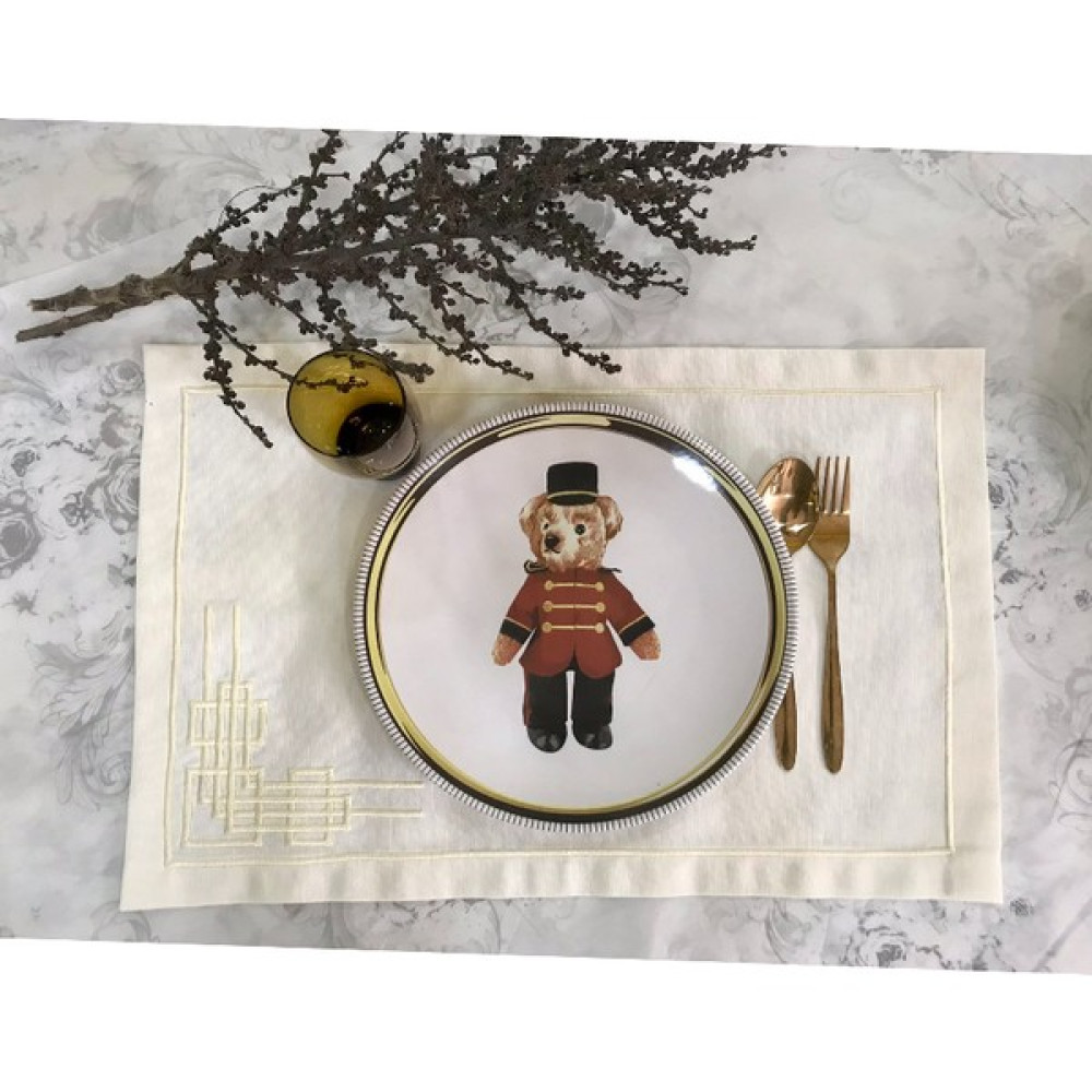Sister Home Design Labirent Nakışlı Keten Amerikan Servis Tekli - Açık Bej - 35 x 50 cm Masa Örtüsü Fiyatı