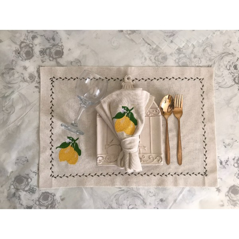Sister Home Design Limon Nakışlı Keten Amerikan Servis Tekli - Ekru - Bej - 35 x 50 cm Masa Örtüsü Fiyatı