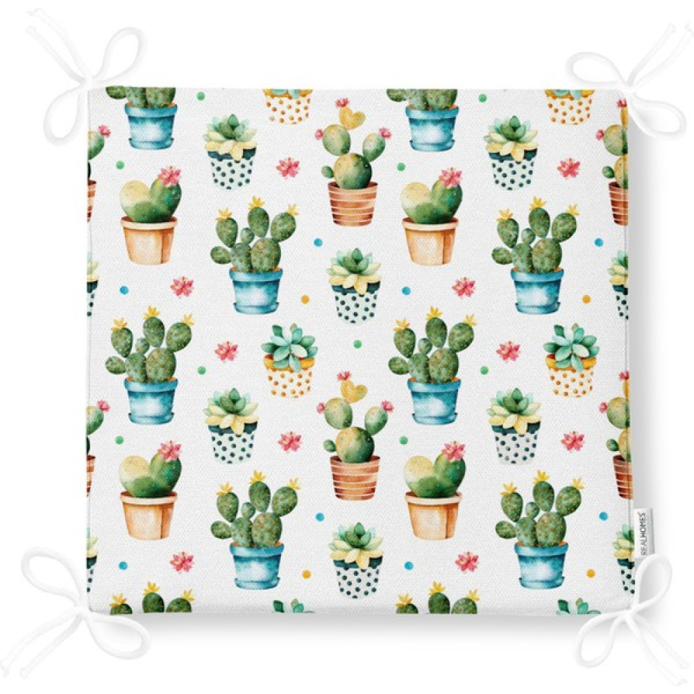 Sister Home Design Saksıda Renkli Kaktüsler Fermuarlı Sandalye Minderi - 43 x 43 cm - Bej - Yeşil Salon & Oturma Odası Tekstili Fiyatı