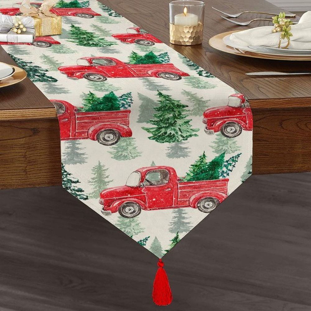 Sister Home Design Truck Araba Üçgen Püsküllü Ranır - Runner - 45 x 140 cm - Renkli Masa Örtüsü Fiyatı