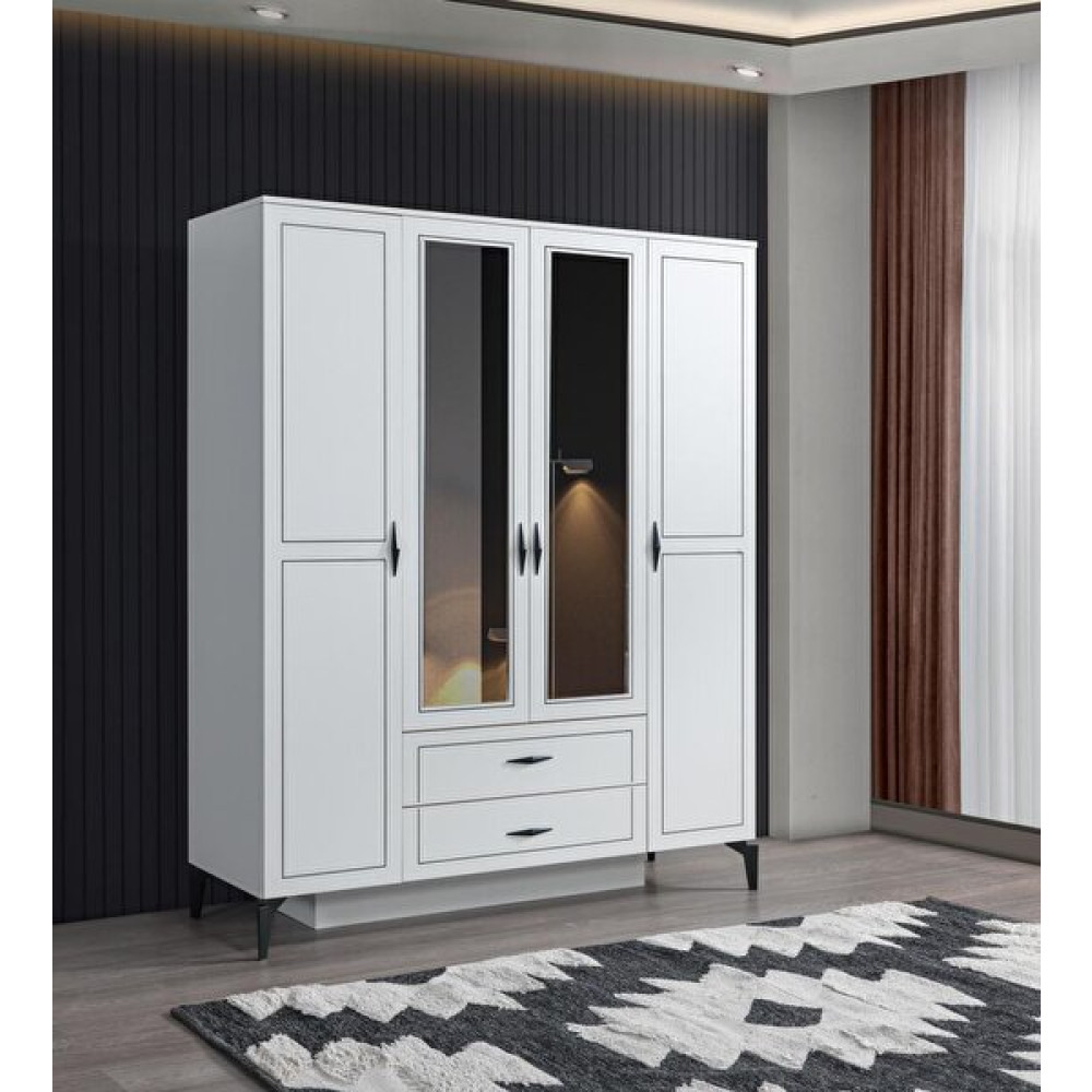Sivas Gözde Mobilya 160x200x55 CM Çizgi 4 Kapılı 2 Çekmeceli Gardırop Gardrop & Dolap Fiyatı