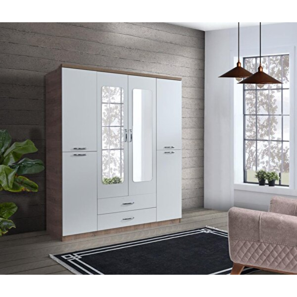 Sivas Gözde Mobilya 180x55x210 CM Ekonomik 4 Kapılı Çekmeceli Gardrop Elbise Dolabı Gardrop & Dolap Fiyatı