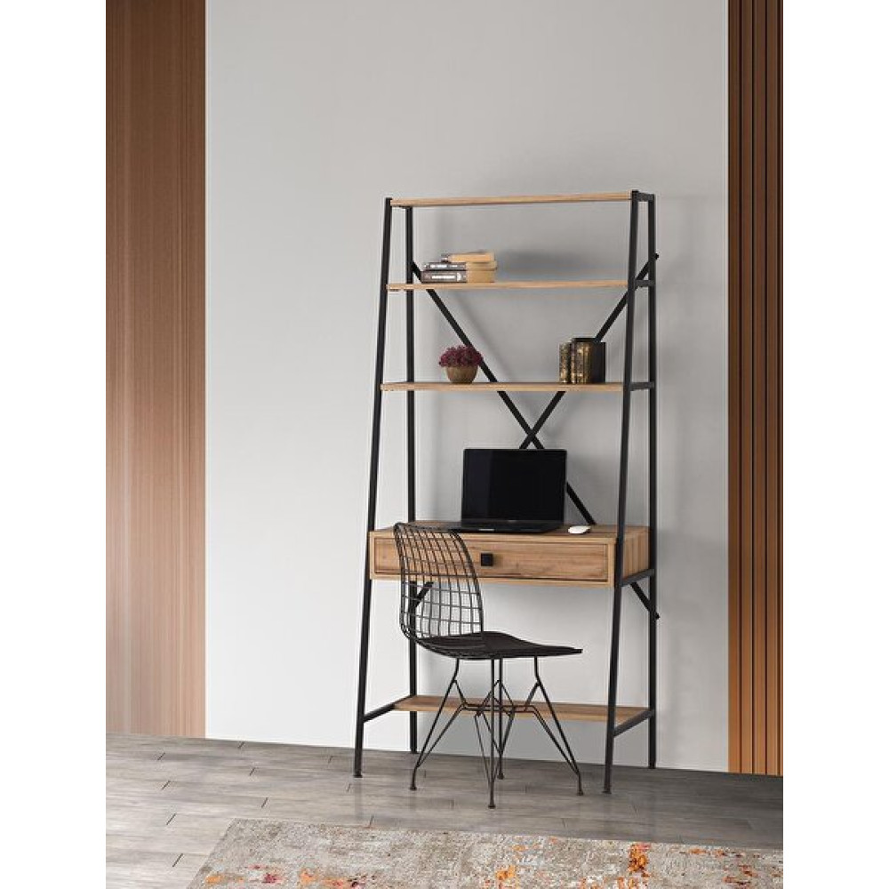 Sivas Gözde Mobilya 84x50x180 CM Ferforje Çekmeceli Kitaplıklı Çalışma Masası Bilgisayar Masası Fiyatı