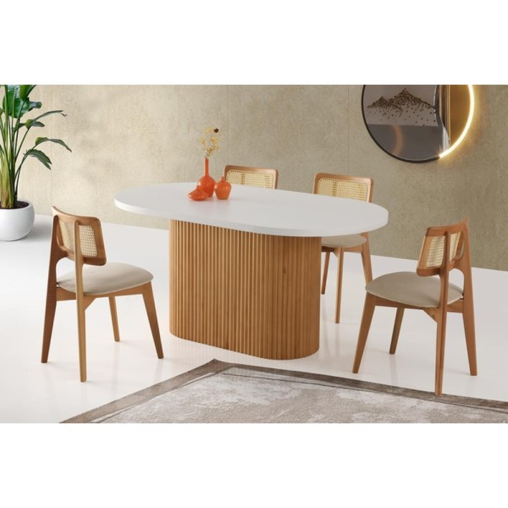 Sivas Gözde Mobilya Asos Zion Ağaç Oval Yemek Masa Sandalye Takımı - Beyaz - 4 Sandalye Masa - Sandalye Seti / Takımı Fiyatı