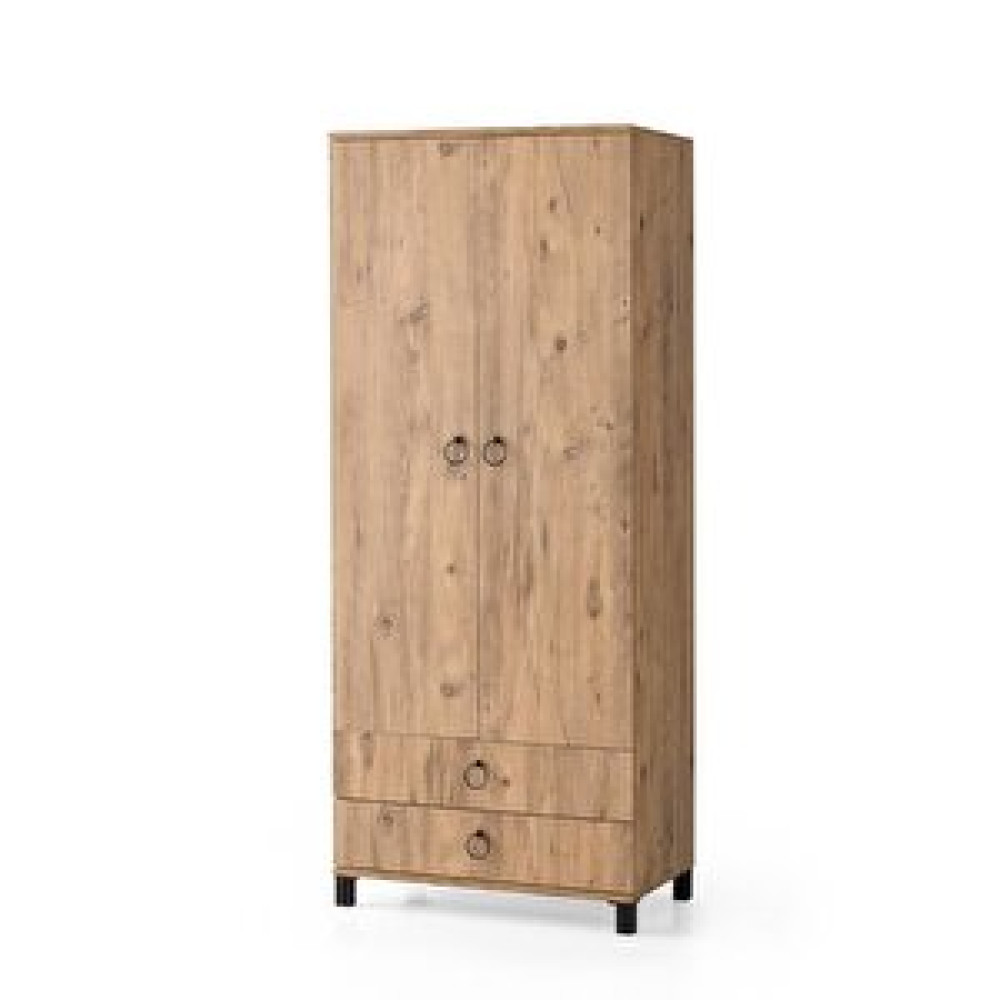 Sivas Gözde Mobilya Genç Odası 2 Kapılı 2 Çekmeceli Gardırop Elbise Dolabı 79x46x189cm Çam Bebek Odası Gardırop Fiyatı